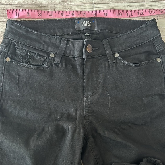 Paige Verdugo Distressed Crop Raw Hem Ripped Knees Midrise Skinny Jeans - Picture 10 of 13